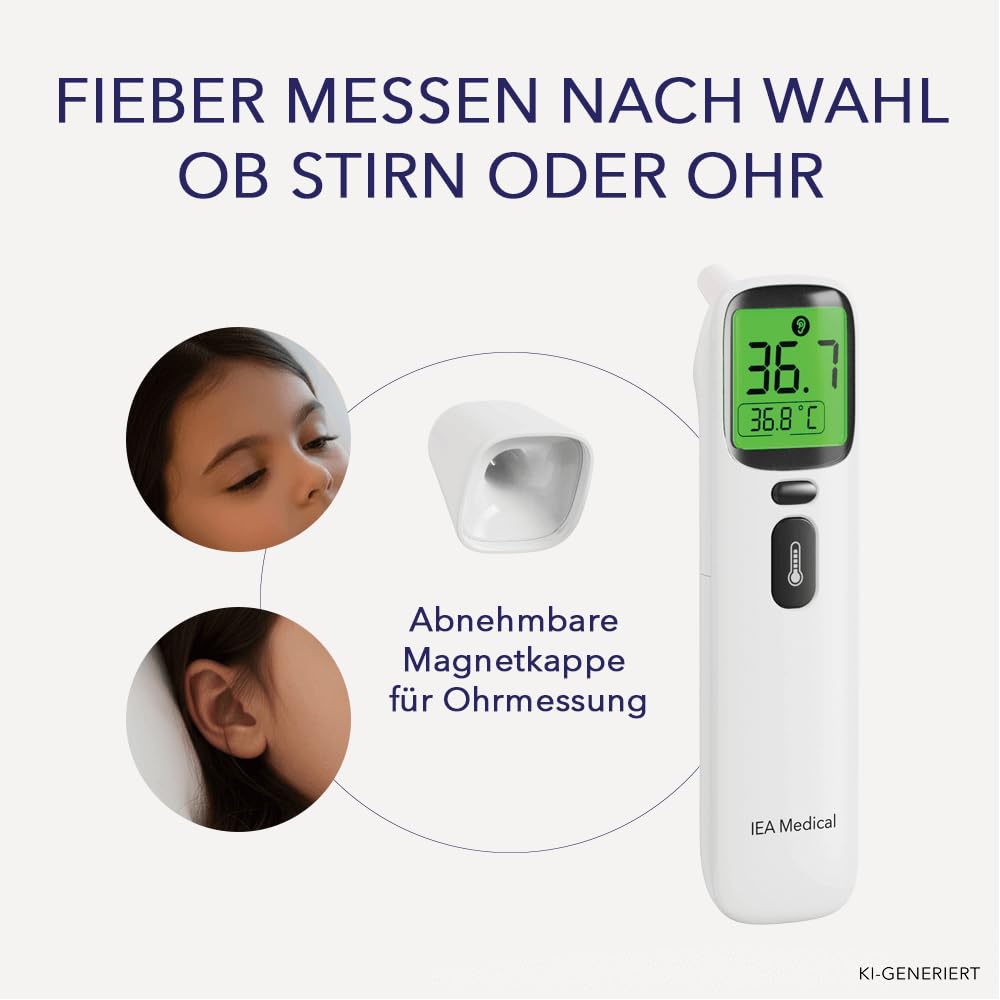 IEA Medical Digitales Infrarot-Fieberthermometer 2er Set für Babys, Kinder & Erwachsene, Thermometer zur Fiebermessung mit Fieberalarm, Stirnthermometer Kontaktlos, Fiebermesser