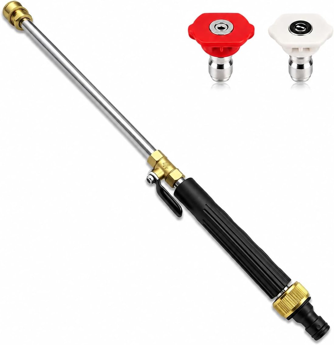 Garden Hose Nozzle Wand, Jet Spray Nozzle with Linear Jet and Fan Spray Tips, Hose Wand Attachment with Quick Connector for Car Washing, Patio, Deck, Driveway and Yard Rinsing