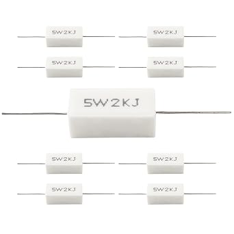 10Pcs 5W 2K Ohm Cement Resistor, Wirewound Ceramic Power Resistor | 5% Tolerance, Shock-Proof Moisture-Proof Heat-Proof, Explosion Proof Insulated, for PCB Audio TV And Auto Applications