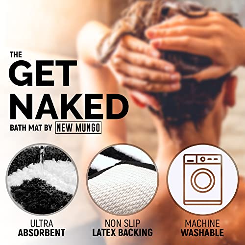 Image of New Mungo Get Naked Bath Mat - Black Cute Bathroom Rugs with White Letters for Apartment Decor - Funny Black - Get Naked Rug for Bathroom - 31 inch x 20 inch