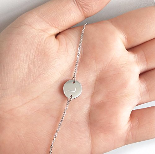 Image of HUAN XUN Stainless Steel Engraved Initial Bracelet Adjustable, 7.87 inch