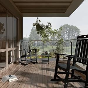 Black Oversized Outdoor Patio Rocking Chair, HDPE Rocking Chair Outdoor, Weather Prsistant Patio Rocking Chairs for Adult, White Porch Rocker for Backyard Patio Garden Porch 38" D x 27" W x 46" H Black Oversized Outdoor Patio Rocking Chair HDPE Rocking Chair Outdoor Weather Prsistant Patio Rocking Chairs for Adult White Porch Rocker for Backyard Patio Garden Porch 38 D x 27 W x 46 H