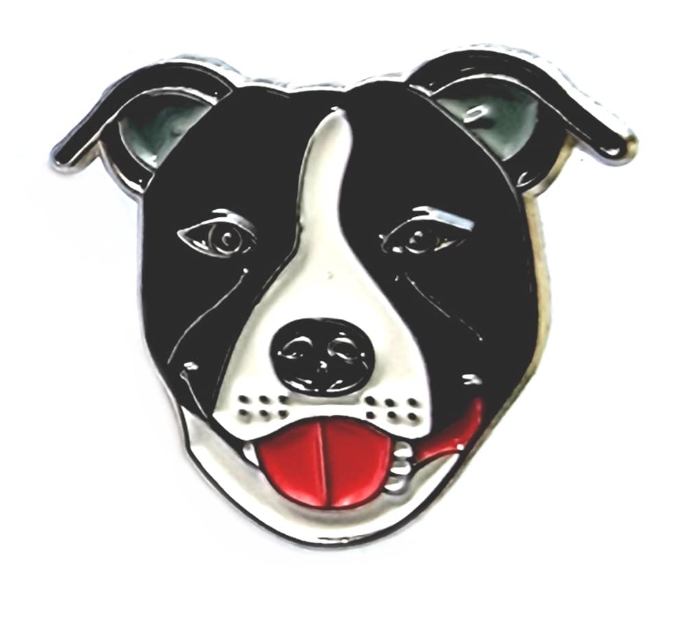 Metal Enamel Pin Badge Brooch Staffie Dog (Black & White Staffordshire Terrier)