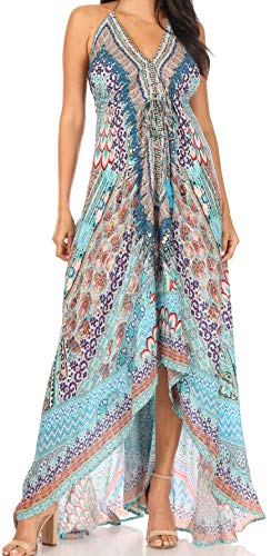Sakkas 1817 - Lizi Womens Maxi High-Low Halter Handkerchief Long Dress Beach Party - TRM323-Multi - OS