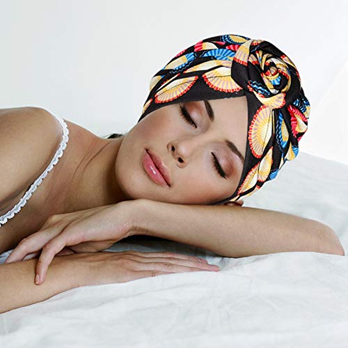 BKpearl 3 Packs Women Turban, African Pattern Knot Sleep Hat Headwrap Beanie Pre-Tied Bonnet Chemo Cap Hair Loss Hat (Style 1)