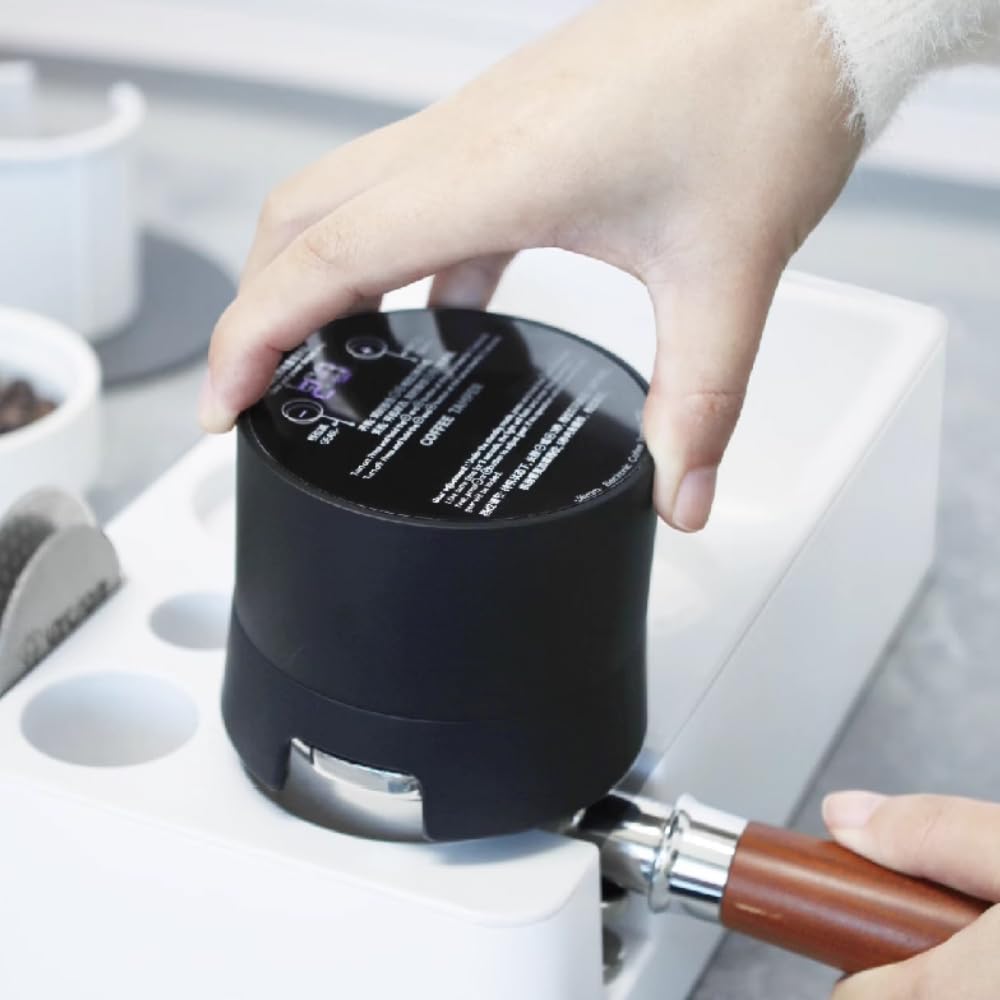 Tampador automático de café, 58 mm, 20 ajustes, presión de 20 bares, recargable, color negro y dorado, prensa plana en polvo de café portátil para Expresso (negro)