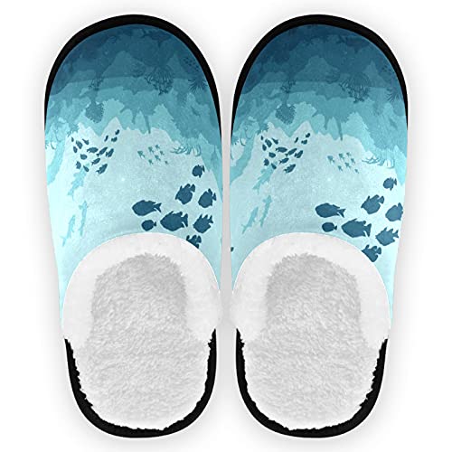 visesunny Sea Fish Cozy Fuzzy Womens Memory Foam House Slippers Plush Fleece Indoor Outdoor Slipper