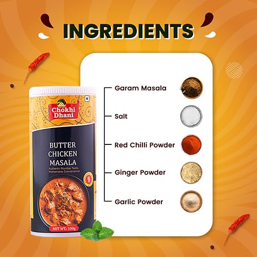 Image of Chokhi Dhani Butter Chicken Masala 100g | Murg Makhani Spice Mix | Rich Creamy Restaurant Style Curry Masala | Authentic North Indian Gravy Masala for Chicken & Paneer | No Artificial Colours