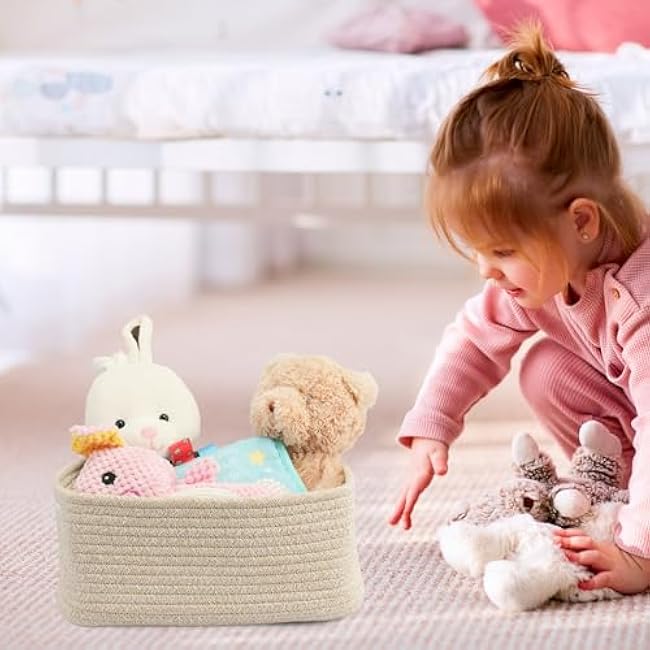 Small Woven Storage Baskets 12¡°X8¡±X5¡° Decorative Rope Bins for Organizing Shelves, Closets, and Toys, Empty Gift Baskets, Cute Organizer Basket for Home and Office (oatmeal, regular)