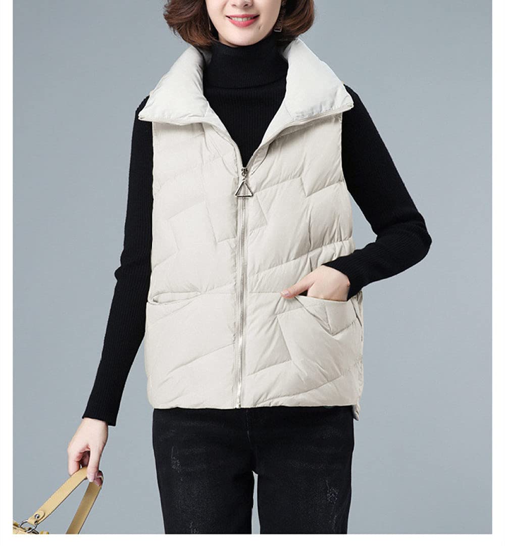 Piumino Senza Maniche, Women'S Down Gilet Beige Transition Vest Short Lapel Winter Sleeveless Jacket Quilted Vest Elegant Warm Zipper Vest Women Winter Puffer Vest Office Homepiumino Senza Maniche,