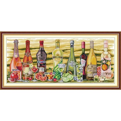 Image of ITSTITCH Stamped Cross Stitch Kits - Full Range of Embroidery Patterns for Beginners or Adults,14 CT 2 Strands DIY Counted Needlepoint Arts Craft-Wine 30.3x14 inch