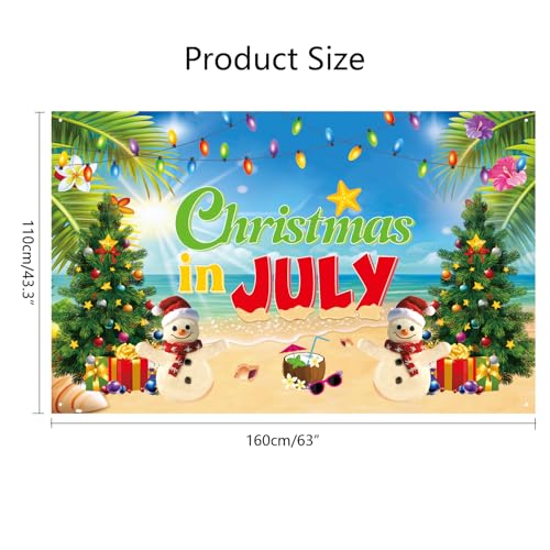 Image of MAGQOO Christmas in July Backdrop Christmas in July Background Banner Party Decorations Summer Beach Holiday Party Decorations Supplies