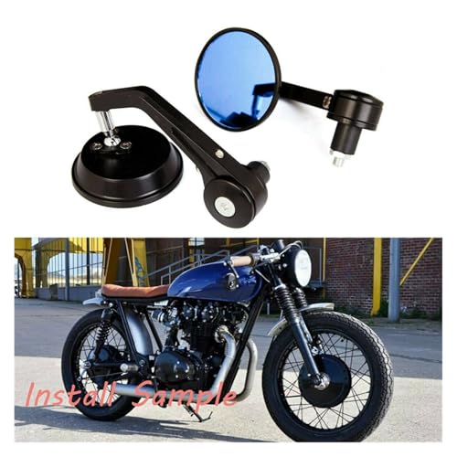 Espejos retrovisores redondos azules de 7/8 de alta resistencia para motos Cafe Racer 2