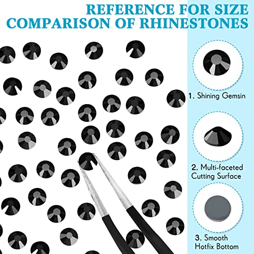 Image of 22000 Pcs Hotfix Rhinestone Bulk Crystal Iron on Flat Back Nail Gems Hot Fix Round Glass Rhinestones for Bedazzling DIY Crafts Clothes Shoes Supplies Decoration 2.7-2.9mm(SS10, Black)