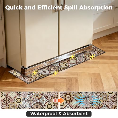 Image of Fridge Mat - 9.1 inch x 38.6 inchRefrigerator Mats with Water Absorbent, Leak-Proof Rubber Backing, Easy to Clean, Bohemian Design, Protect Floors from Spills (Bohemian)