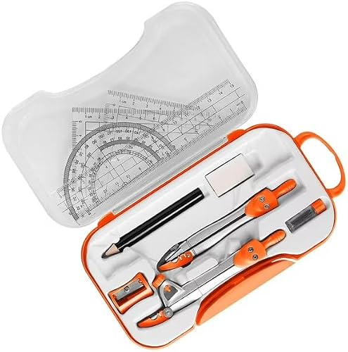 10PC Maths Geomery Drawing Instrument Set Compass School Home Office, Orange