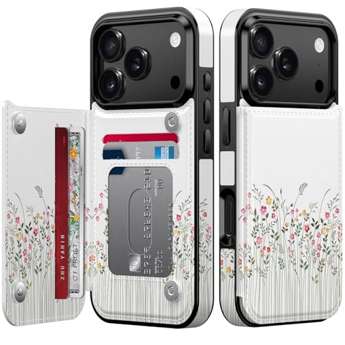 Étui iPhone XX Pro Max cuir floral avec porte-cartes et support | Élégance quotidienne