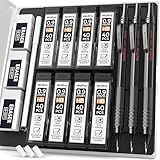 Nicpro Set di matite meccaniche in metallo da 0,9 mm con custodia, 3 matite da disegno nere MP1000 da 0,9 mm, 8 tubi di ricarica di mine HB, 3 gomme da cancellare, ricariche per scrittura artistica,