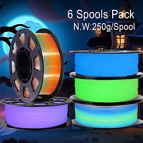 Image of 1.75mm PLA 3D Printer Filament Bundle: Glow in Dark Green /Blue /Purple /Rainbow, One Spool Clear Multi Colored, Each Spool 250g, Total 1.25Kg 3D Printing Material, 250g x 5 Spools Glow in Dark PLA