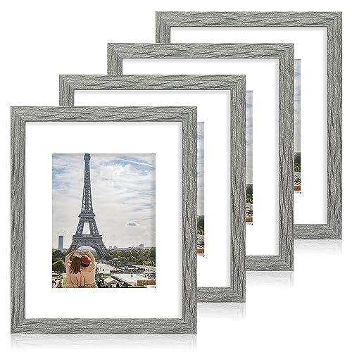 Hongkee 11x14 Picture Frame Set of 4, Real Glass and Wood Frame, 8x10 Mat