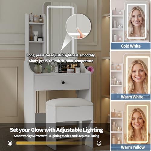 Image of Sweetcrispy Vanity Desk with LED Lights Mirror & Power Outlet