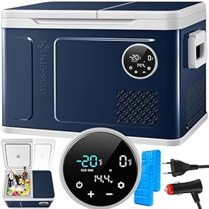 KESSER® Kompressor Kühlbox 2in1 Doppelzone Kühl & Gefrierfach 49 Liter elektrische Gefrierbox mit 2x Kühlakkus & LED-Touch-Bedienung | Kühlschrank Kühlung bis -20 °C für Camping, Auto, Lkw 12/24V 230V