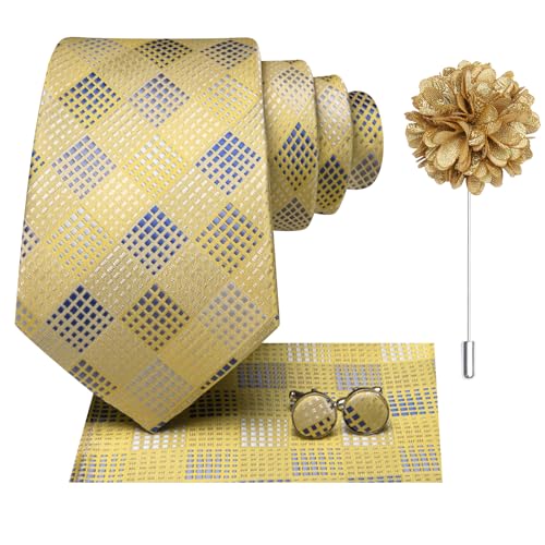 Image of Hi-Tie Men's Silk Ties Formal Woven Classic Necktie Pocket Square Cufflinks Lapel Pin Set Wedding Business