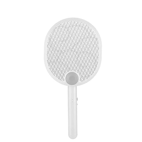 Electric Fly Swatter Racket 2-in-1 USB Rechargeable Fly Zapper Foldable 2200V Bug Zapper with 3 Mosquito Killer Lamp for Outdoor & Indoor for Home, White