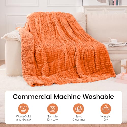 Image of Super Fuzzy Soft Fleece Sherpa Weighted Blanket 15 lbs for Adults, 3D Imitation Turtle Shell Luxury Weighted Throw for Better Sleep, Dual Sided Cozy Heavy Blankets for Couch Bed, Orange, 60 inch x 80 inch
