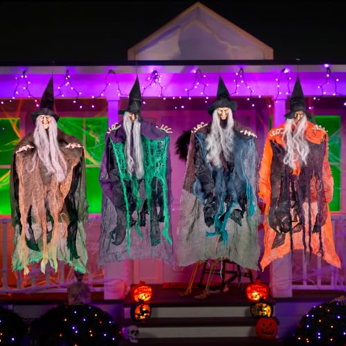 Image of JOYIN 4 Pcs 19.6 inch Hanging Witch Halloween Decorations Outdoor Indoor Flying Haunted House Scary Decor for Lawn Garden Yard
