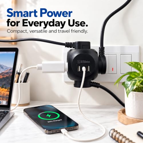 EMBOX Multi Plug Adapter with USB Ports, Type-C, Black - Image 4