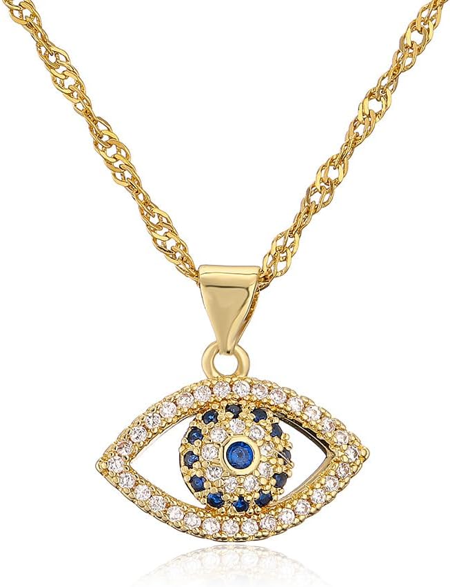 KNOWTODAY Evil Eye Necklace for Women14K Gold Plated Charm Cubic Zirconia Evil Eye Pendant Gold Necklaces Layered Jewelry Gifts