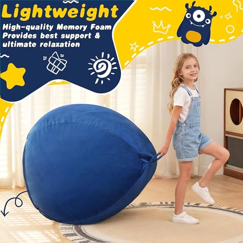 Image of HABUTWAY 2FT Bean Bag Chair, 2' Beanbags Small Bean Bag Chairs with Filling, Teardrop Bean Bag Chair Luxurious Velvet Ultra Soft Fur with Removable Cover (Blue)