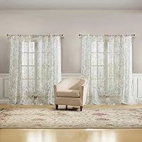 Laura Ashley Barnette Window Curtains with Rod Pocket, 96-inch Length, 4 Panels Set, Semi-Sheer Light Filtering, Green
