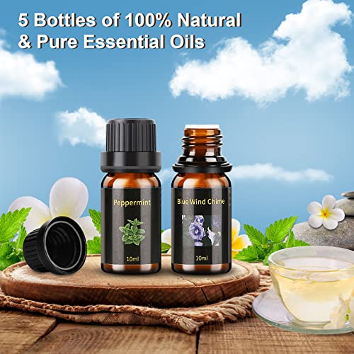 Newyid Diffuser With 5 Essential Oils, Aromatherapy Oil Diffuser With Flame Light 3 Mist Mode 4 Timer Up To 12H Of Continuous Aroma Waterless Auto-Off Essential Oil Diffusers For Home (Wood) #TOP3