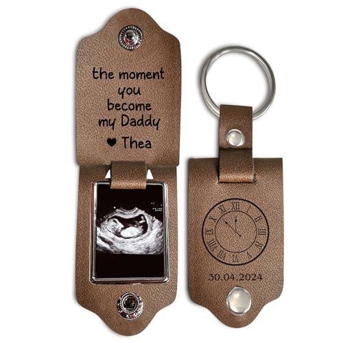 SUNGHENON Personalized Gift For Dad, Custom Ultrasound Leather Keychain, Custom Baby Ultrasound Photo Gift, First Fathers Day (4)