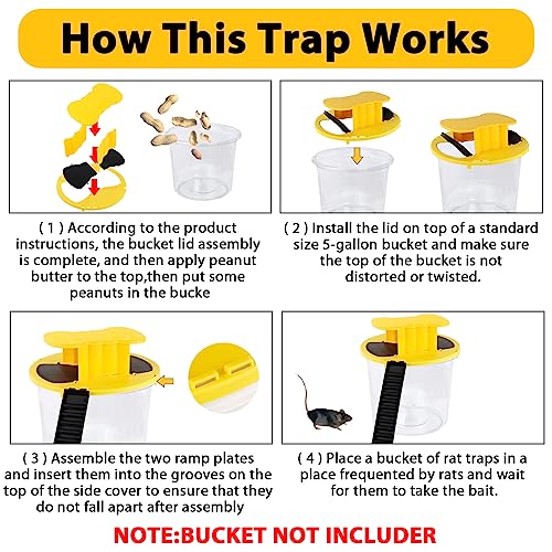 Mouse Trap Bucket,Bucket Lid Mouse Rat Trap, Reusable Humane Mouse Traps for Indoor Outdoor，Automatic Reset Bucket Lid Mouse Trap，5 Gallon Bucket Compatible（2 Pack cat Style） - Thumbnail 6