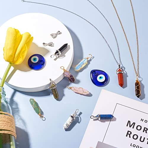PandaHall Bullet Shape Gemstone Pendants Wire Wrapped Pointed Crystal Quartz Stone Pendant Lampwork Evil Eye Charms for Necklace Jewelry Making - Image 2
