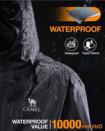 CAMEL CROWN Men's Rain Jacket Waterproof Lightweight Windproof Raincoat with Hood for Cycling Hiking Running Golf4