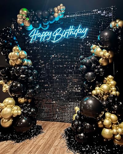 Image of Shimmer Wall Backdrop Black Square Sequin Wall Panel Backdrop Decor for Wedding, Anniversary, Birthday, Party, 12 Panels