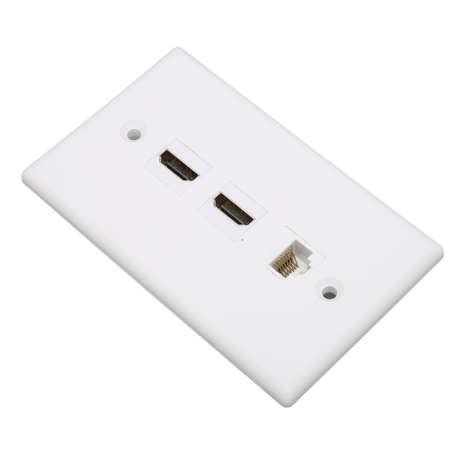 Goshyda Piastra da Parete Ethernet HDMI, Jack Keystone RJ45 Cat6 e 2 Jack Keystone Multimediali HD 4K, Piastra da Parete Ethernet Senza Saldatura per Proiettore HDTV