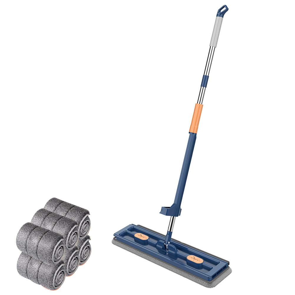 KENSHIRE Balai plat en aluminium de qualité supérieure avec seau pliable de 14 l et 2 serpillères réutilisables en microfibre | Balai à franges plat mains libres et poignée en alliage d'aluminium