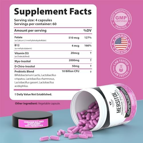 Miniatura 2 de Equilibrio hormonal para mujeres, SOP, apoyo ovárico, fertilidad, ciclo menstrual  Suplemento de mio-inositol y D-quiro inositol relación 401 con