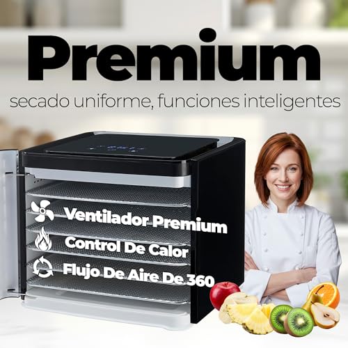 Miniatura 4 de Nebula Deshidratador De Alimentos Con 6 Bandejas De Acero Inoxidable Diseño De Control Táctil Led, Temperatura Digital Ajustable 35-70c Y Temporizador De 48 Horas Secador De Alimentos 400w