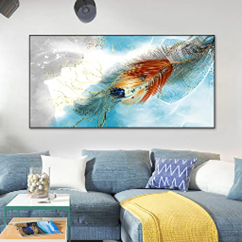 Peinture plumes colorees impression sur toile premium de style abstrait nordique 30x60cm