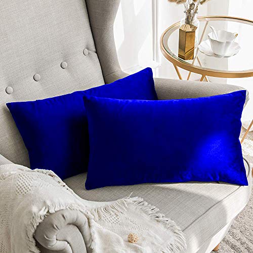 Image of Khooti Velvet Cushion Cover Pack of 1-12 inch x 18 inch / 30 x 46 cm - Royal Blue - Soft Pillow Covers Cushion Case for Sofa Bedroom Livingroom Chair Car, Cushion Cover