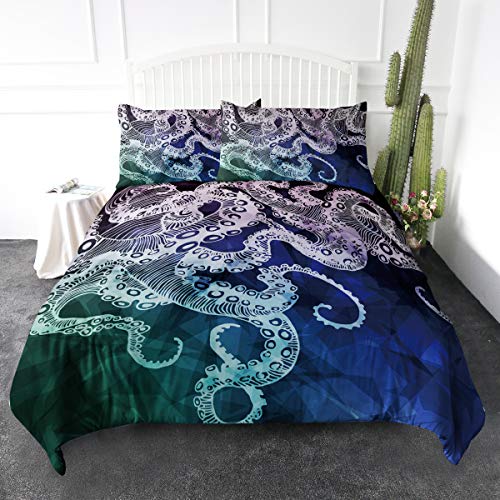 Arightex Octopus Duvet Cover Geometric Design 3D Octopus Bedding Set Nautical Ocean Blue Bed Linen Duvet Cover Set (Twin) #TOP7