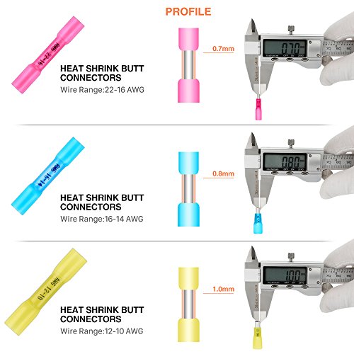 image for Haisstronica 200PCS 22-16 Awg Red Heat Shrink Butt Connectors-Tinned R