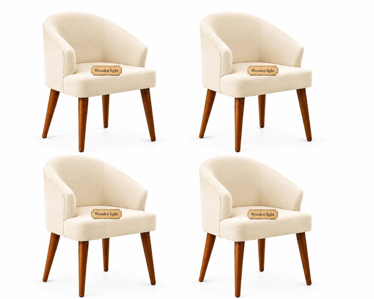 Accent Barrel Arm Chair, Upholstered Serenity Suede Fabric for Living Room, Bedroom, Dining Room, Cafe & Restaurant | Cream | Set of 4-image-21