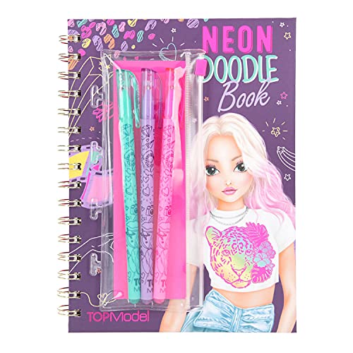 Depesche 11484 TOPModel - Neon Doodle Malbuch-Set, Ausmal-Buch mit 30 Seiten dunklem Papier und Neon-Outlines, inkl…